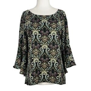 PRETTY LOOSE FIT PRINT BLOUSE WITH 3/4 BELL‎ SLEEVES